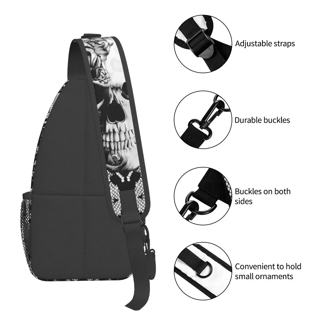 Gothic Lace Skull Crossbody Chest Bags Pockets Travel Pack Messenger Sports Teens Shoulder Bag Unisex