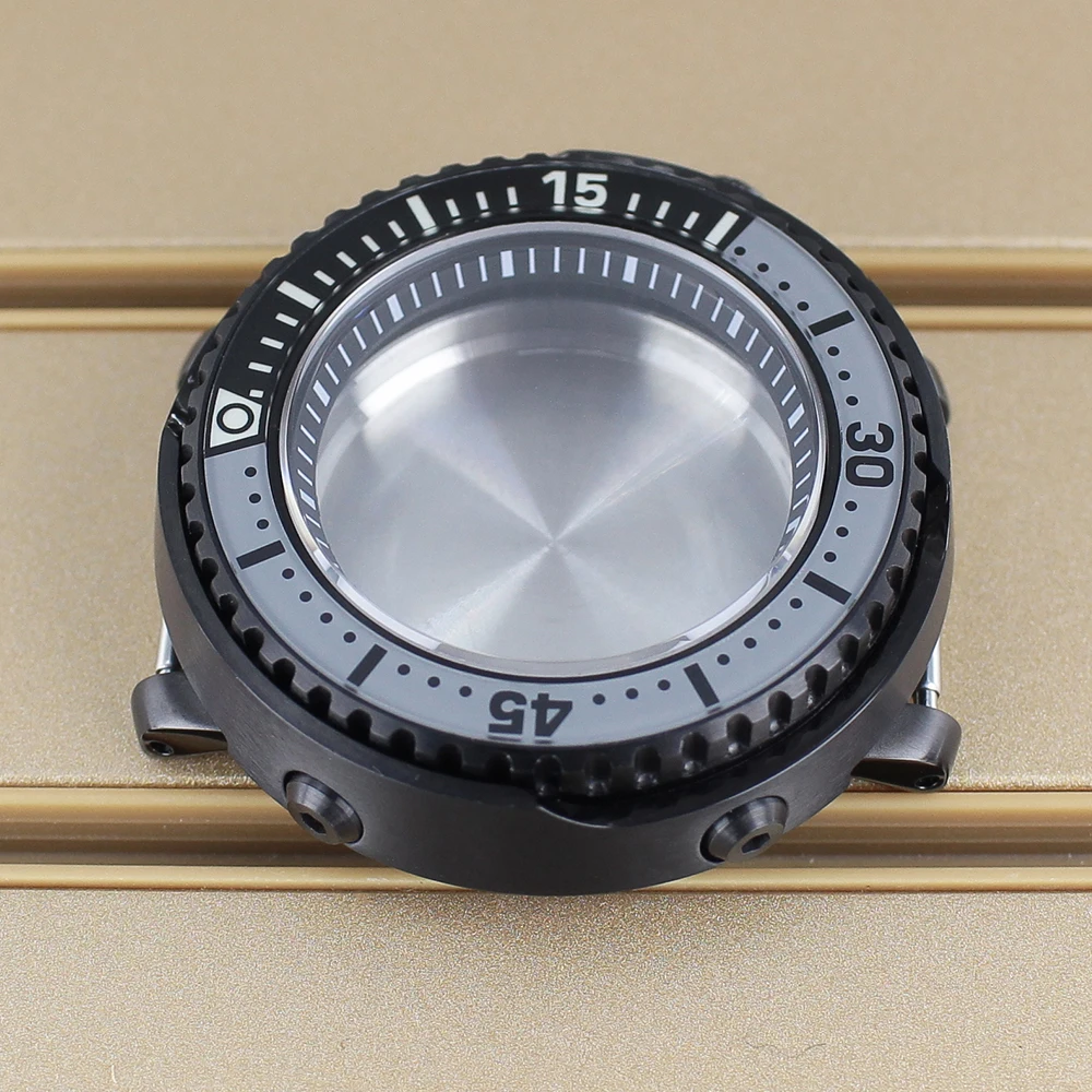 

Black 43.3mm Watch Cases With chapters Ring C3 bezel Sapphire Glass For Nh34 Nh35 Nh36 Nh38 Movement Modified Tuna Baby Canned