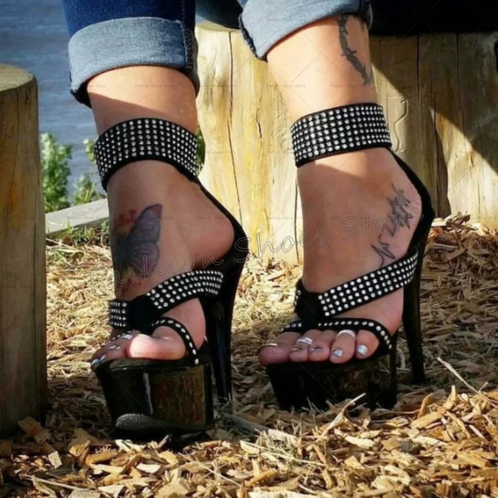 Black Toe Clip Crystal Platform Sandals Back Zipper Thin High Heels High Heel Shoes for Women Heels 2025 New Zapatos Para Mujere