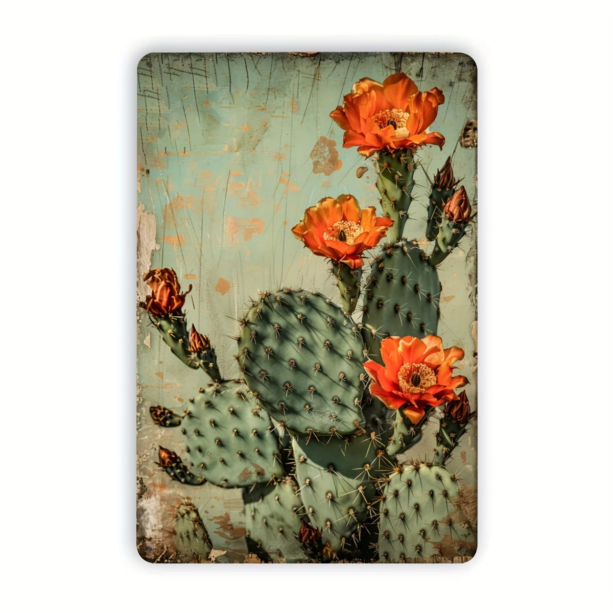Vintage Cactus Bouquet Metal Tin Sign -  Wall Decor for Home, Bar, Cafe, Garage | Durable Iron Construction with Pre-Drilled Hol