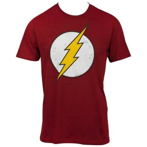 Flash Distressed Symbol On Dark Red T Shirt long or short sleeves