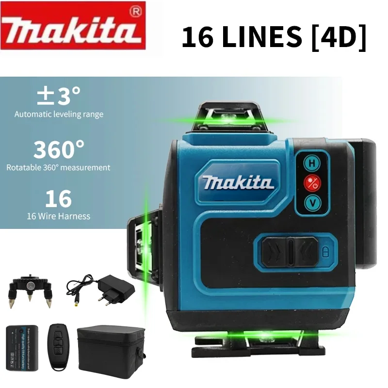 Makita Contractor Grade 4D Laser Level 16 Streaks 360° + 40V Substitute Battery with Overflow Guard for Renovation Tools