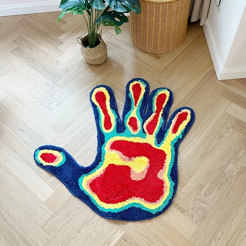 Soft and Fluffy Palm Shape Rug - Multicolor Flocking Material for Living Room and Bedroom - Machine Washable Home Decor and Room