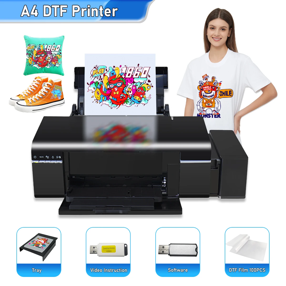 A4 DTF Printer Machine A4 For Epson L805 DTF Directly Transfer Film Printer For Clothes Textile A4 DTF T-shirt Printing Machine