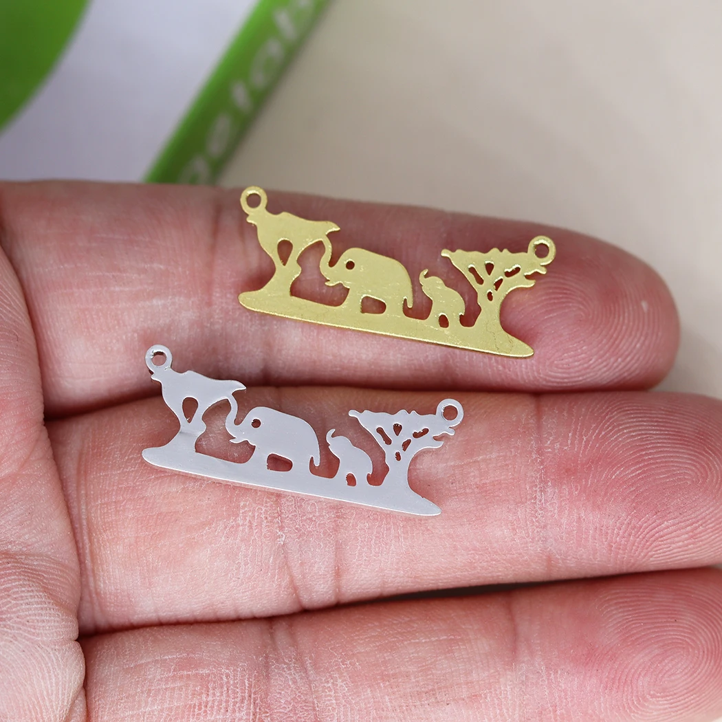 3pcs Forest Double Elephant Sweetveld Charm Pendant Mom Animal Cute Lovely Stainless Steel Charm Pendants Jewelry Making