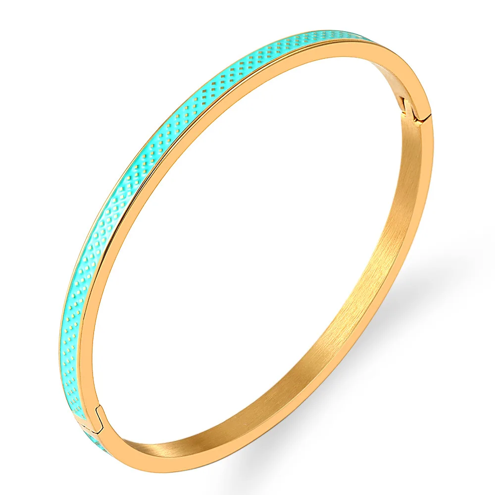 Zalman Brand Geometric Design Classic Green Enamel Bangle Gold Color Stainless Steel Thin Bracelet Women Wholesale 2023