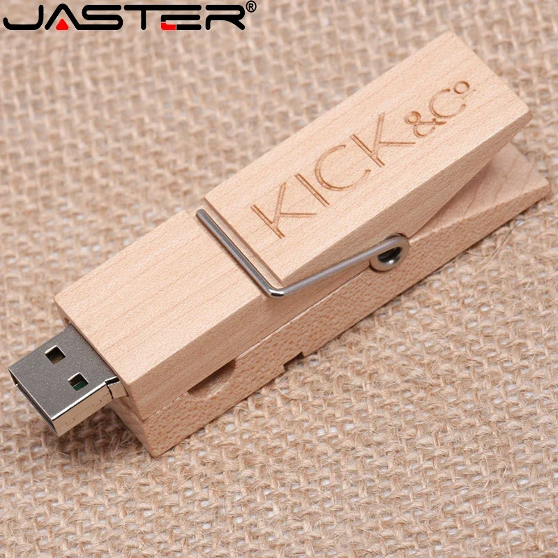 JASTER USB flash drives Free custom logo Pen drive Wooden clip Memory stick Wood Pendrive 128GB 64GB 32GB 16GB 8GB 4GB U disk