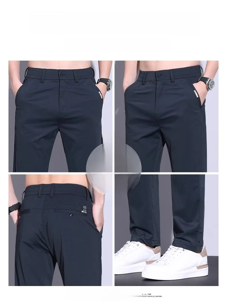 بنطلون فانكل الحريري الرقيق للأعمال والملابس غير الرسمية للرجال، موديل صيفي جديد، بنطلون بدلة مستقيم الساق بخصر متوسط وسحاب أ...