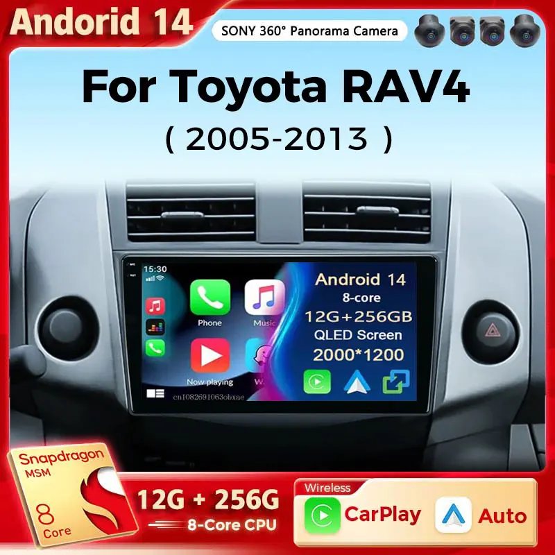 

Автомагнитола на Android 14 для Toyota RAV4 Rav 4 XA30 2005 - 2013 мультимедийный видеоплеер для Carplay DSP 48EQ Навигация BT