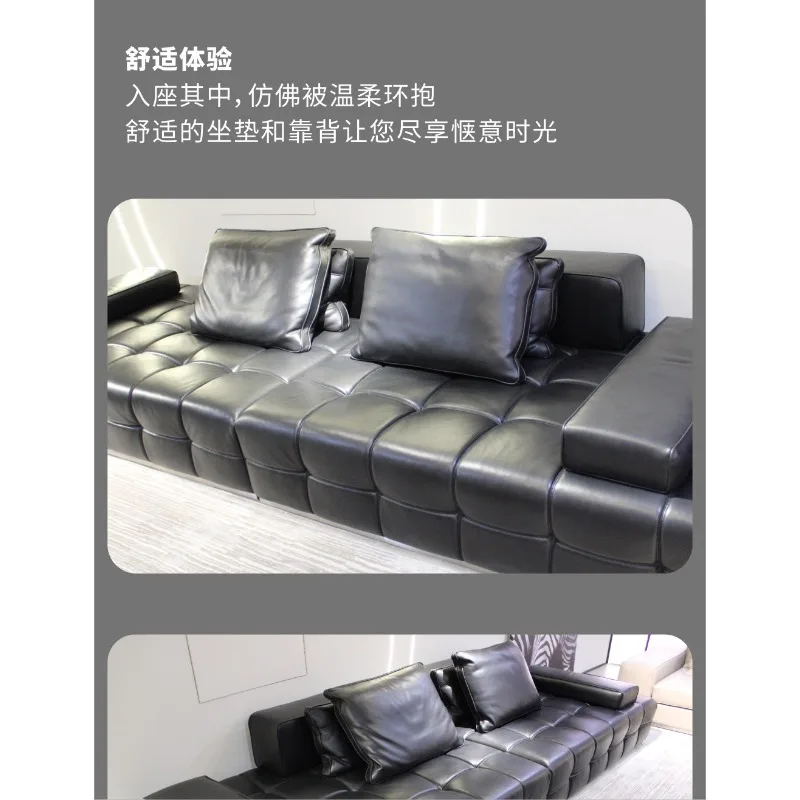 Leather sofa large flat matte cloth living room tofu block module combination sofa