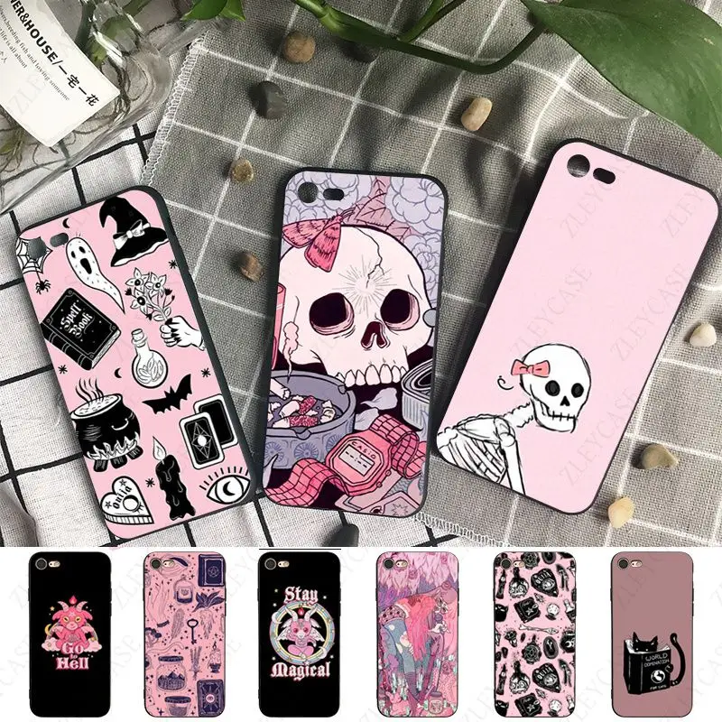 soft Pink Cat Skull Witch phone cover for iPhone 15Pro 16pro 13PRO max 7 8 XR 14plus 11pro 12pro max 13mini SE 2020 cases coque