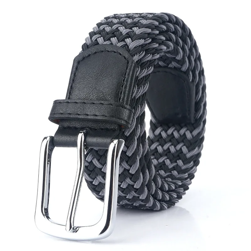 Cinturón de cintura azul para hombre, correa elástica trenzada de lona tejida de Metal caliente, cinturón de moda de alta calidad, nuevo