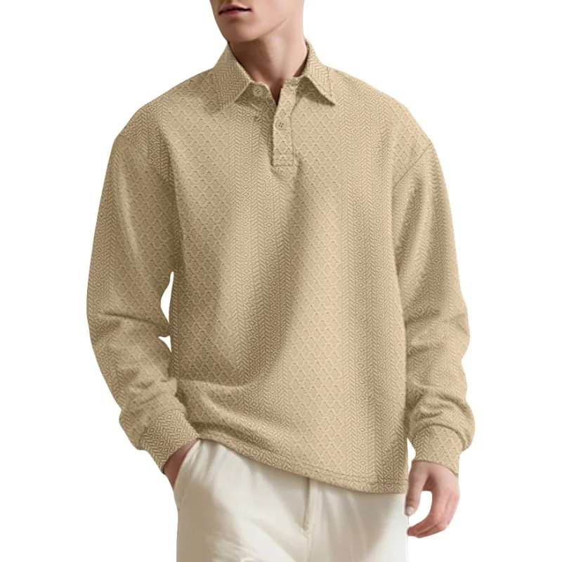 الرجال الأوروبية الأمريكية محكم الجاكار الصلبة زر جديد قميص بولو طية صدر السترة بأكمام طويلة فضفاضة البلوز