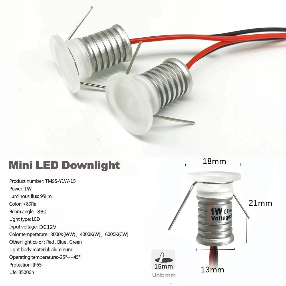 Mini LED Downlight 1W Ceiling Spotlight 13mm Recessed Dimmable Spot Light with Remote Control Cabinet Showcase Step Acrylic Lamp