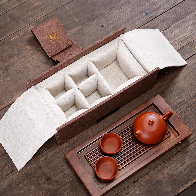 Conjunto de chá de argila roxa Yixing, conjunto de chá Kongfu com caixa de presente