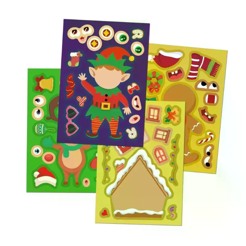 8 fogli Decorazione per feste per bambini Giocattolo Adesivi puzzle natalizi Crea il tuo Babbo Natale Giochi puzzle fai-da-te Crea una faccia