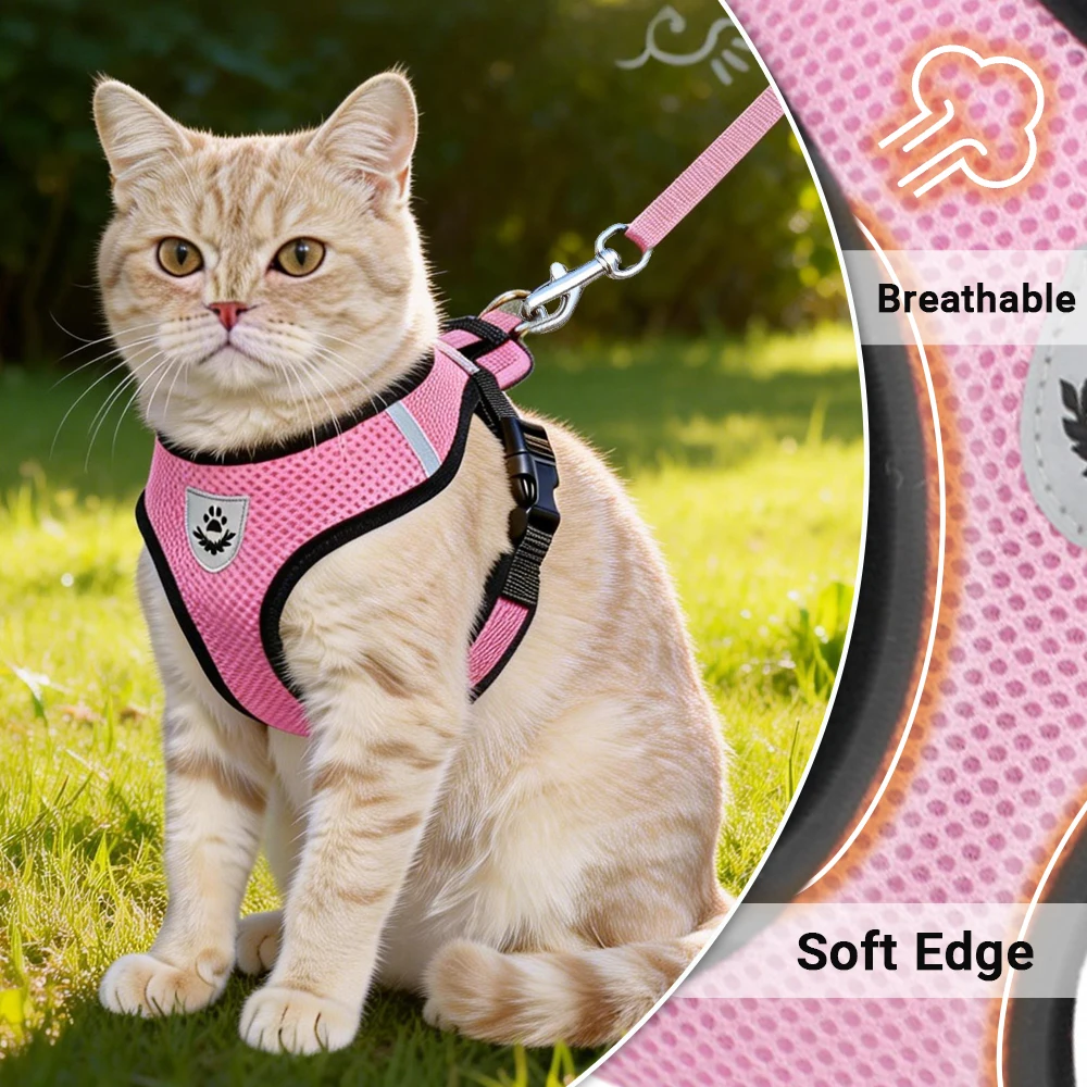 Ausbruchsicheres Katzen- und Hundegeschirr mit Leine, verstellbare Weste, atmungsaktiver, reflektierender Brustgurt für kleine Katzen, Welpen-Zubehör