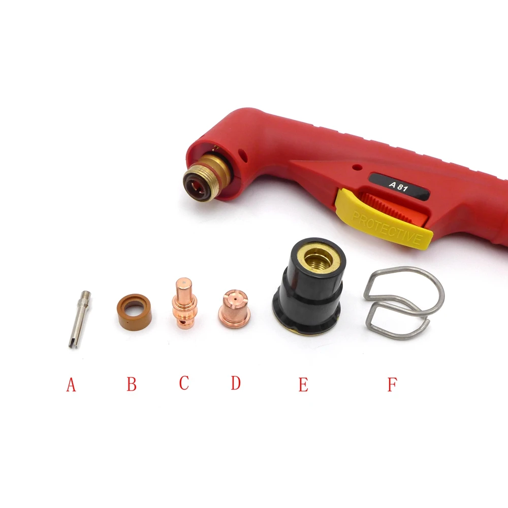 A81 Plasma Cutting Torch Consumables 80Amp Tip Electrode Swirl Ring Outside Nozzle Diffuser Spacer Spring