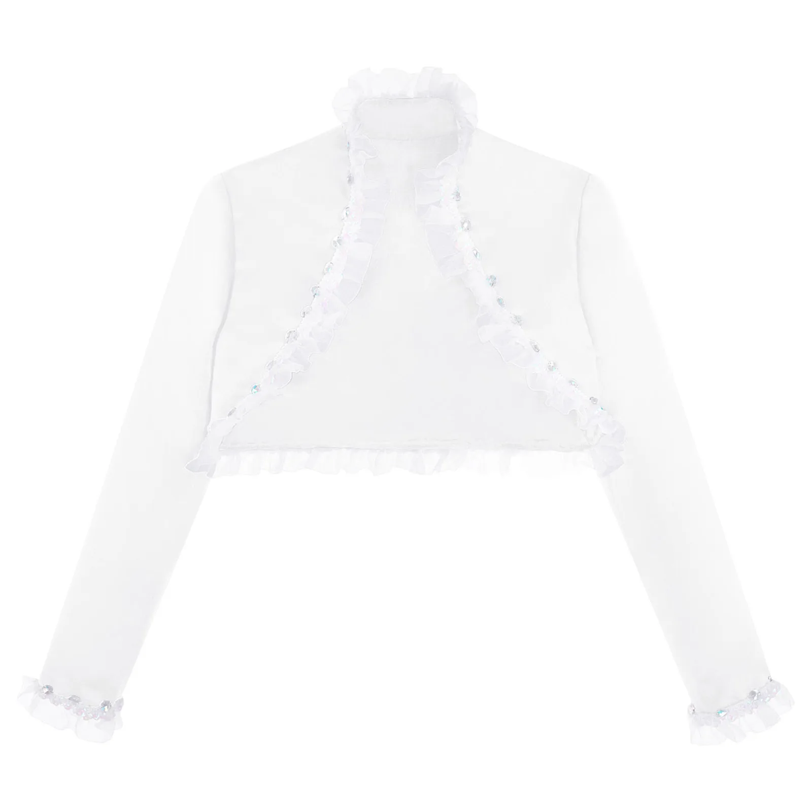 Kids Girls Elegant Beaded Bolero Long Puff Sleeve Open Front Cardigan Bolero for Pageant Wedding Party Wrap Flower Girls Jacket