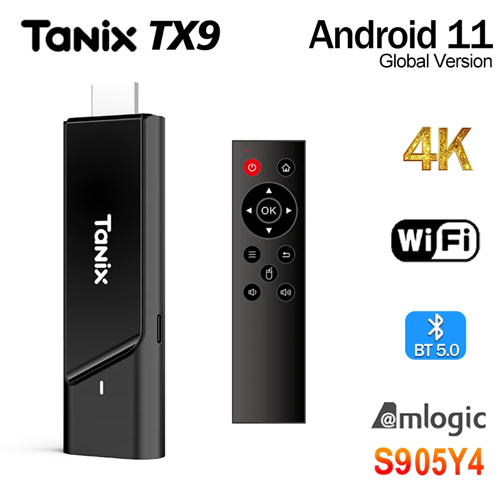 TANIX TX9 Smart TV Box Android 11 TV Stick AV1 Amlogic S905Y4 2GB 16GB DDR4 2.4G&5G Dual WIFI BT5.0 4K MINI TV Dongle