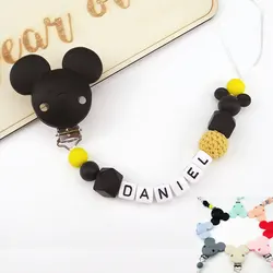 Mouse Head Style Handmade Personalized Pacifier Clips Baby Customization Name Food Grade Silicone Pacifier Anti-Drop Chain Gifts