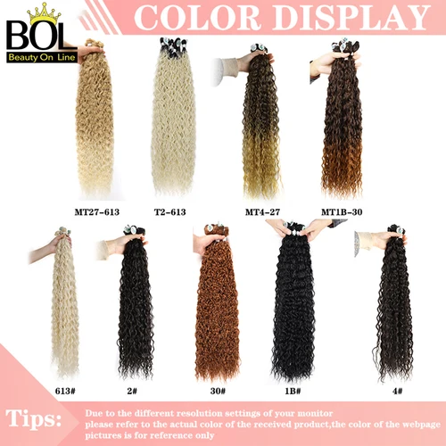 Imagen 2 del producto BOL-mechones de pelo rizado sintético, extensión de cabello ondulado al agua, Color negro, fibra resistente al calor, 100g, 3 unids/lote por paquete