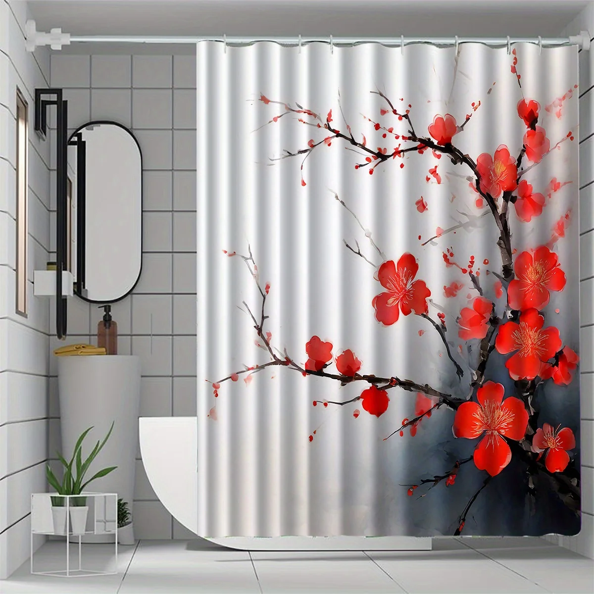 

1 шт. красная занавеска для душа с принтом сливы, полиэфирная ткань, можно стирать в машине, с крючками, подходит для украшения ванной комнаты