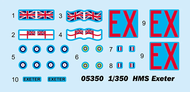 트럼펫 05350 HMS 엑세터 헤비 크루저 군용 선박 조립 플라스틱 장난감 공예 모델 빌딩 키트, 1/350 체중계