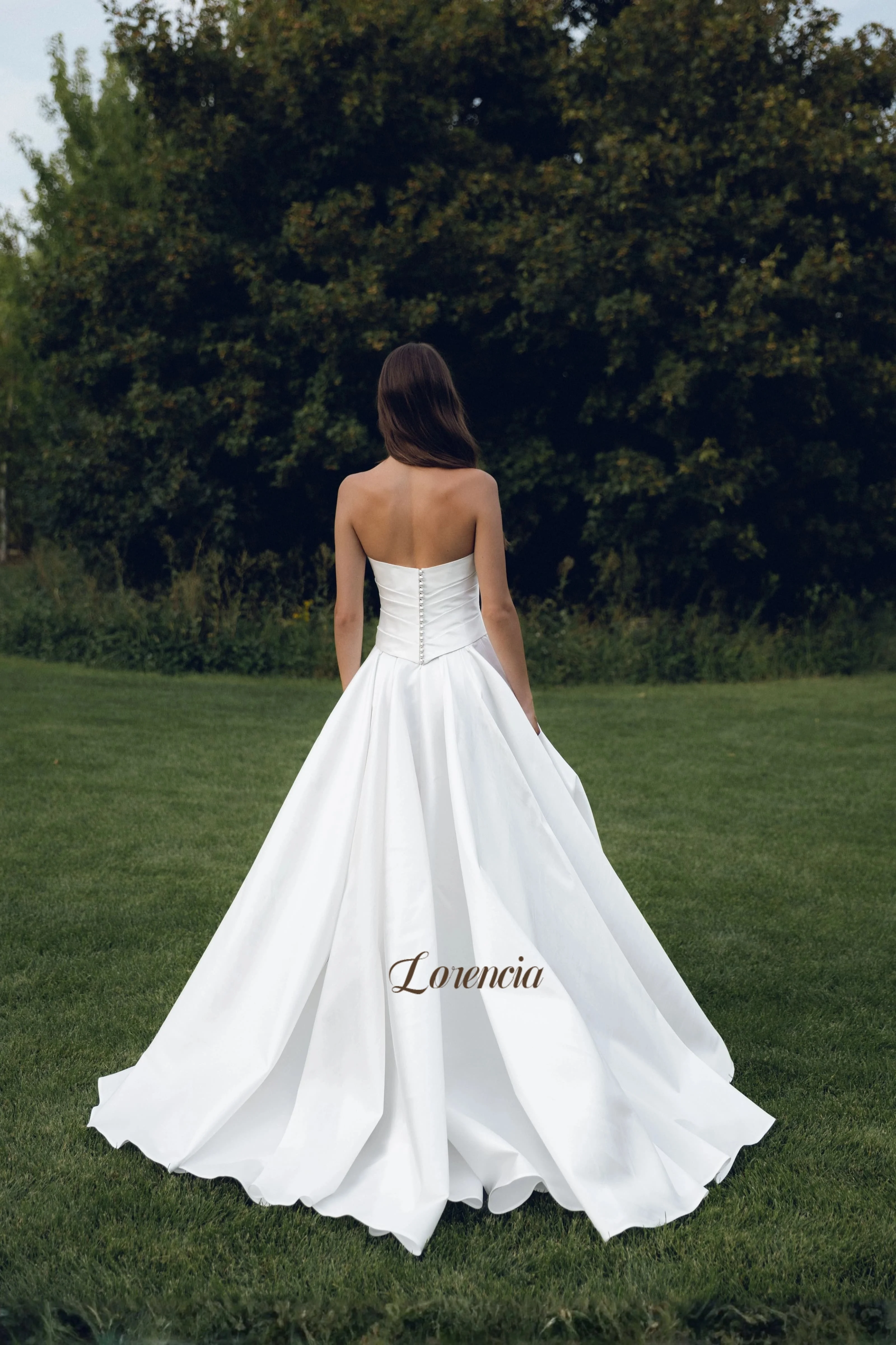 Lorencia Modern Strapless Satin Wedding Dresses Ruched Dropped Waist A-Line Bridal Gowns Customized Minimalist Bride Dresses