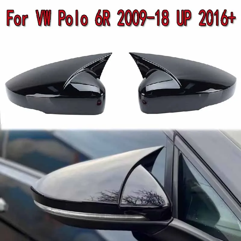 2pcs Mirror Caps For VW Polo 6R 2009-18 UP 2016+ Side Wing Rear View Rearview Mirror Cover Case Caps Shell Replace ABS Plastic