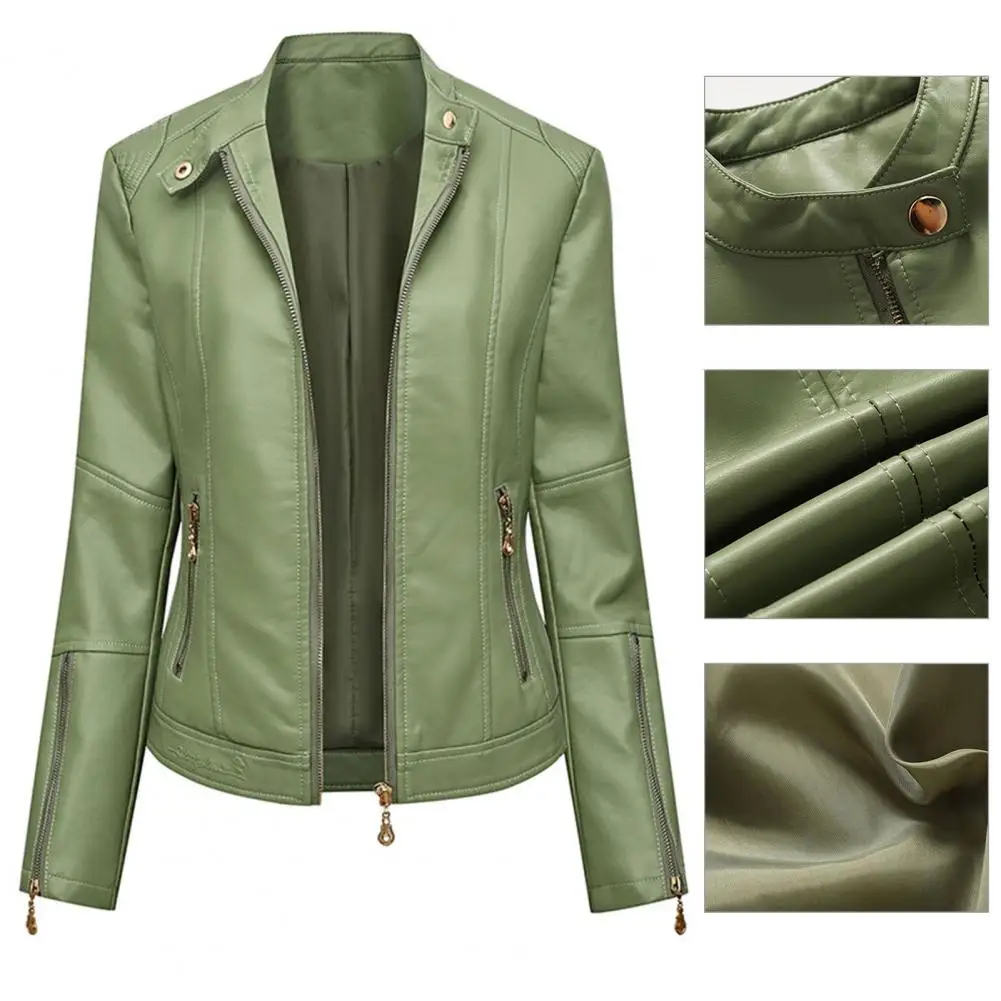 

Moto Jacket Great Skin-friendly Biker Jacket Turn-down Collar Lady Jacket Slim Lady Coat for Adult