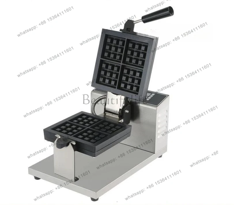 

Commercial 1400W Stainless Steel Waffle Non-stick Machine with 2 Aluminium Coated Baking Plates, 180° Left/right Turning