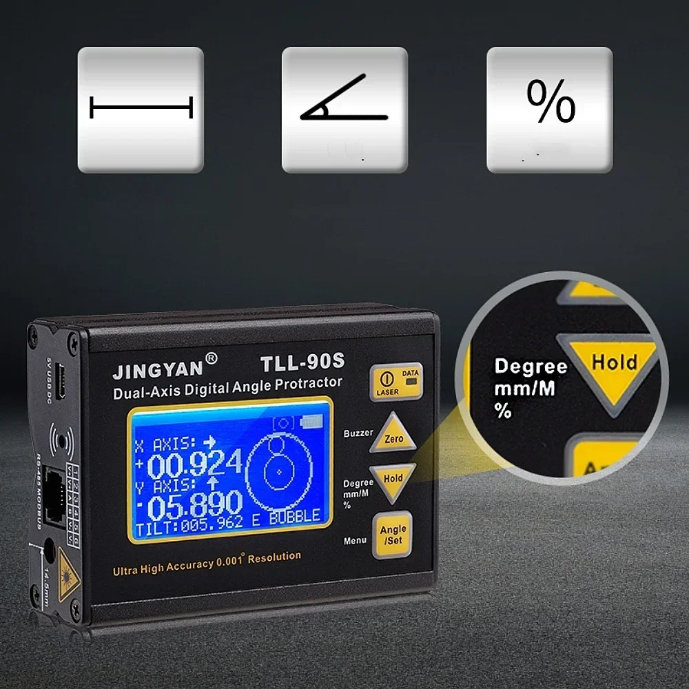 Precyzyjny kątomierz laserowy TLL-90S 0,005 °   Dwuosiowy cyfrowy inklinometr 0,001 °   Magnetyczny elektroniczny miernik poziomu RS485