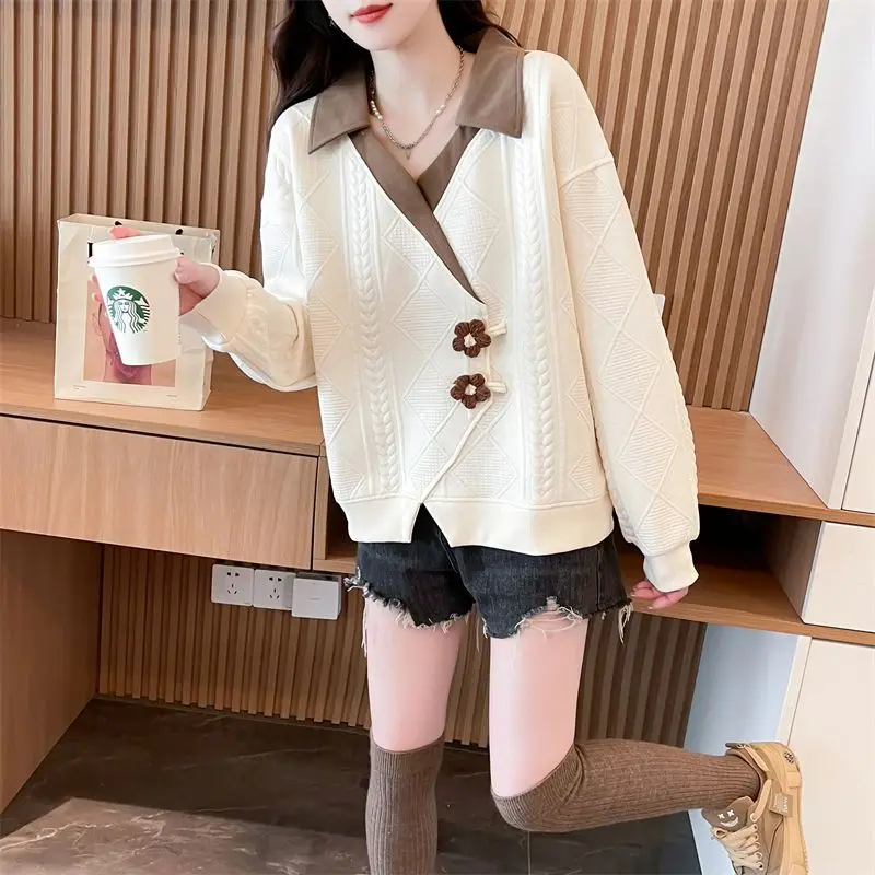 New Western Style Hoodie with Loose Korean Style and Versatile Design Featuring Thick Plush and Niche Outerwear Long Sleeved Top
