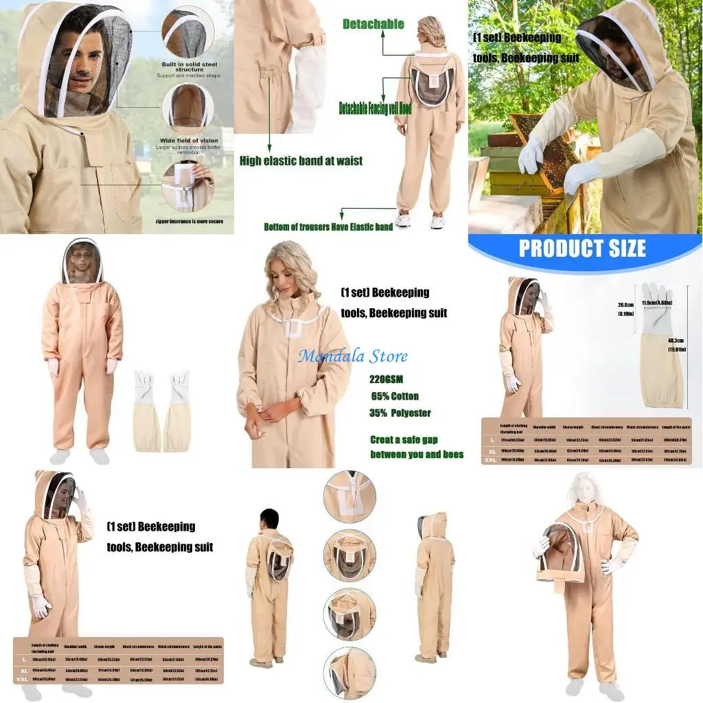 

U2JC Comprehensive Apiarist Outfit Against Needle Plan Reinforced Collar Flexible Wrists Ankles Goat Gloves