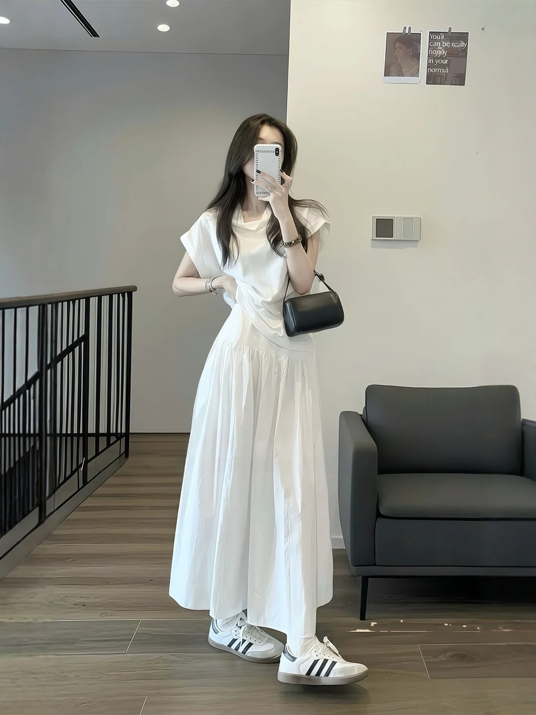 طقم صيفي مقاس كبير، بلوزة فضفاضة وتنورة قصيرة، تصميم كوري فريد مضاد للشيخوخة، طقم من قطعتين، أزياء نسائية من البوليستر بأكمام... #4