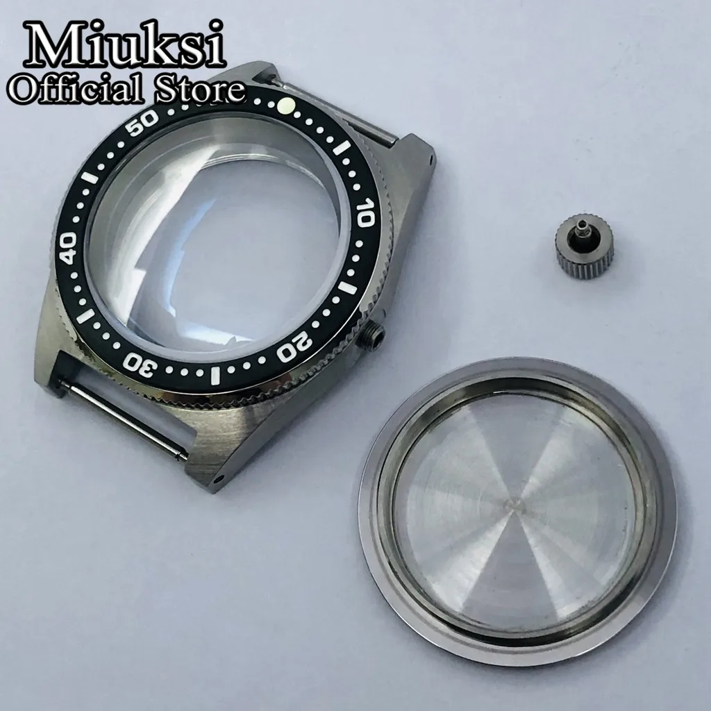 Miuksi 62MAS diving 40mm silver sterile watch case ceramic bezel domed sapphire glass fit NH35 NH36 movement