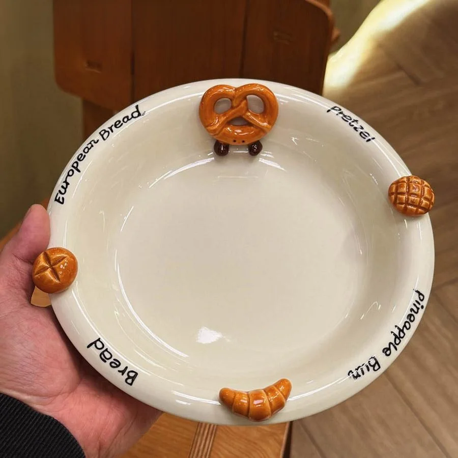 

Ele Cerc Bull Horn aped Breakfast Plate Dert Bowl Home Use Deep Di Soup Plate Cake Tasting round ape Dinnerware