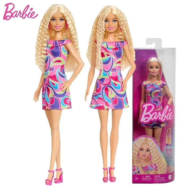 Muñeca Barbie Fashionistas Original rubia ondulada totalmente cabello vestido accesorios juguetes para niñas 65 ° aniversario Vintage coleccionable