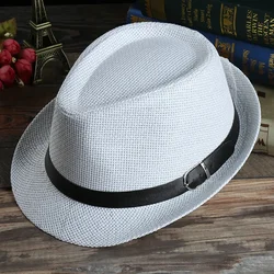 Men's Hat Woven Straw Sunshade Hat  Fedora Hat Women Casual Buckle Beach Sun White Wedding Black Belt Fedoras