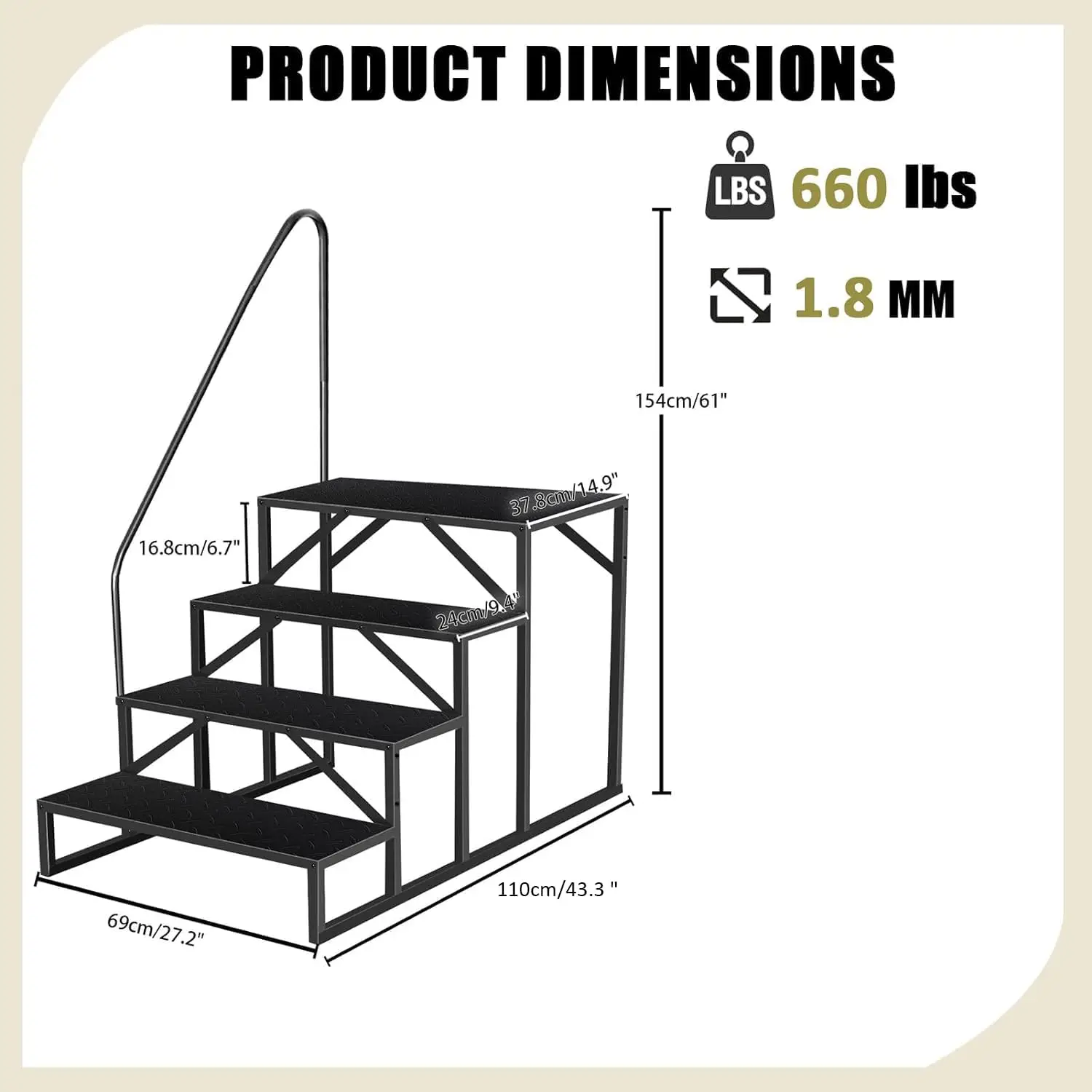 Step Stool with Handle, Heavy Duty Pool Ladder Above Ground 660Lbs, Camper Steps Outdoor Steps RV Stairs for Reaching High, Port