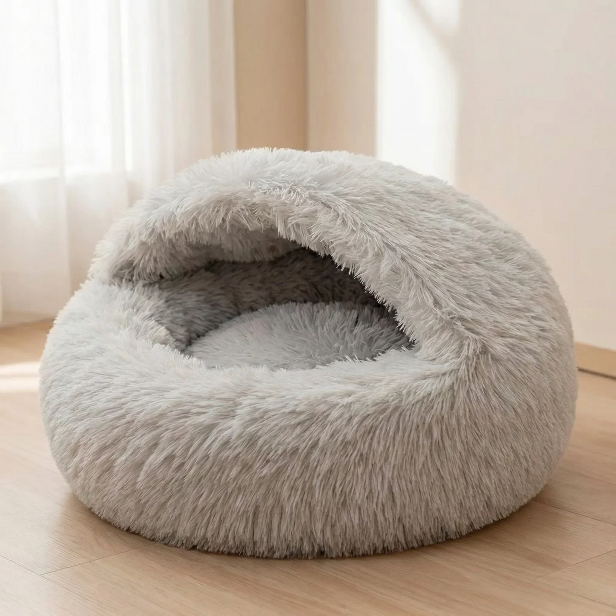 Winter Warm Cat Bed Shell Shape Closed Security Nest Soft Plush Pet House for Cats and Small Dogs