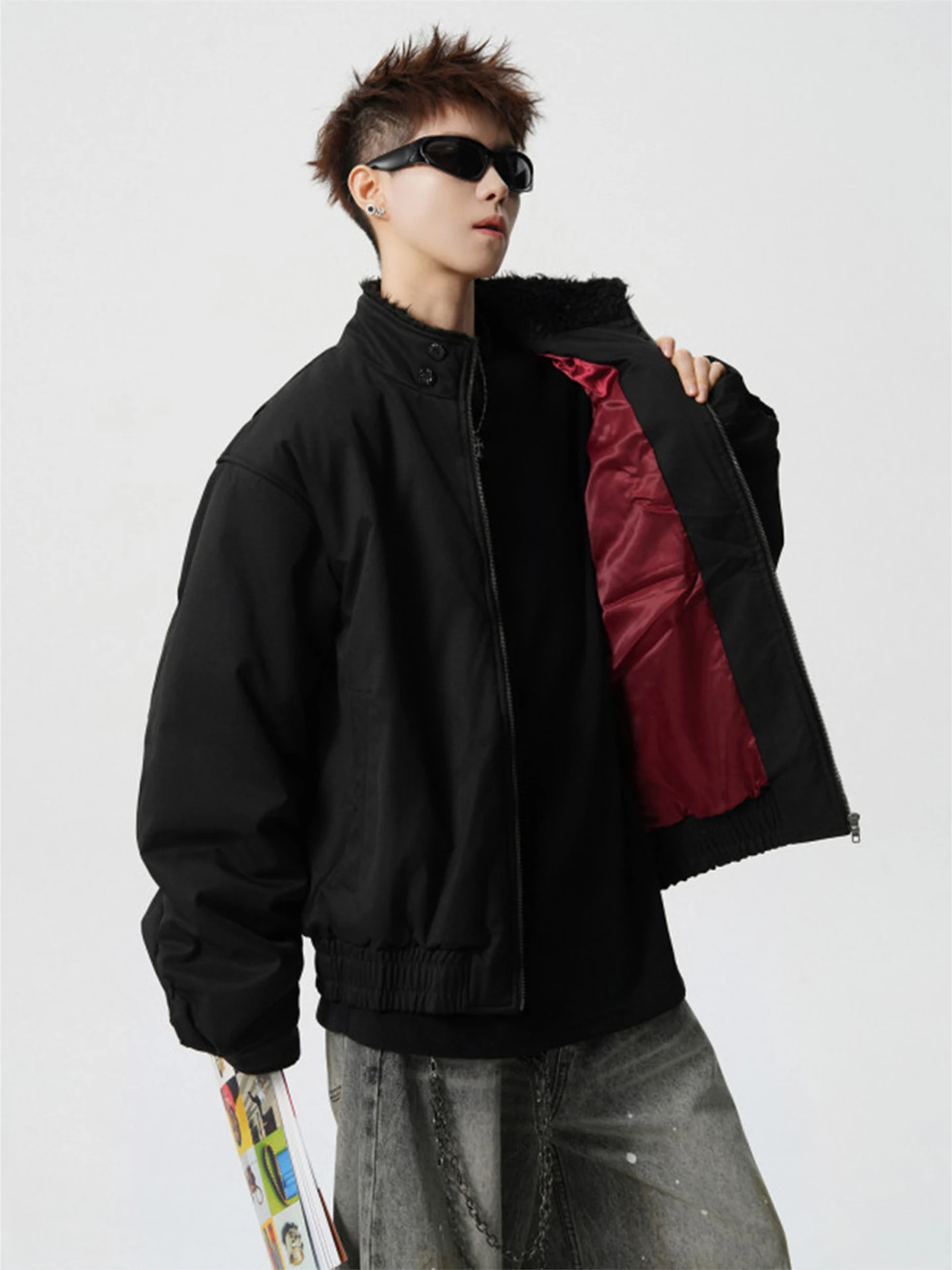 

Мужская зимняя куртка из американского хлопка со свободным кроем, теплая, с меховым воротником, повседневная, однотонная, верхняя одежда