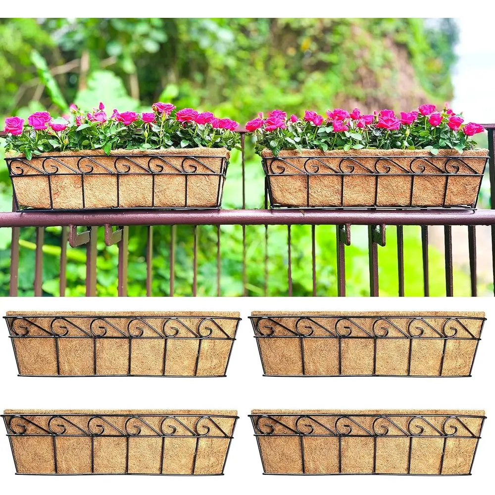 

Набор из 4-х 24-дюймовых настенных кашпо для окон, балконов и перил с подвесными вкладышами и металлическими коробами