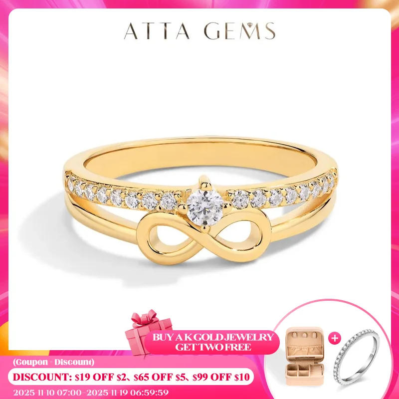 

ATTAGEMS 18-каратное желтое золото VVS1 Кольцо с бриллиантом из муассанита для женщин, однотонное 10-каратное золото 14 карат, любовное звено, обручальное, свадебное, праздничное, ювелирное изделие