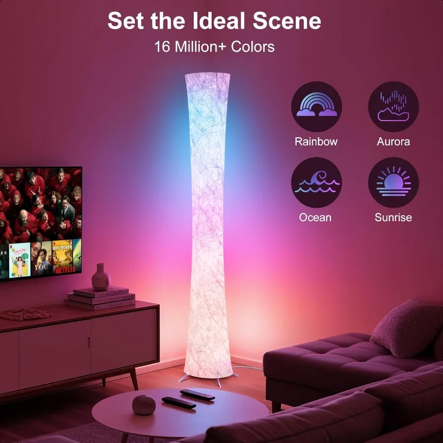 Lampada da terra 61'' Lampada angolare LED RGB intelligente con sincronizzazione musicale e 16 milioni di colori fai-da-te 3 temperature di colore APP telecomando Colo