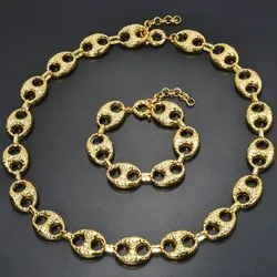 Bracelets Jewelry Sets Jewellery Women Cuban 18k Gold Plated Bracelet Trendy Luxury Necklace Men Couple Gift Daily Party