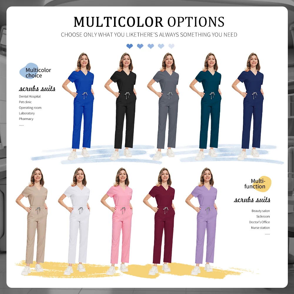 Ensemble d'infirmière médicale de clinique pour animaux de compagnie, uniformes chirurgicaux multicolores unisexes pour dentiste, vêtements de travail pour esthéticienne, combinaison de gommage pour médecin et infirmiè