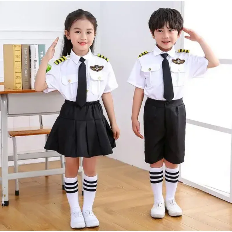 Child Aircraft photography costume girls boy Stewardess Pilot uniform  service Halloween Fancy Clothes