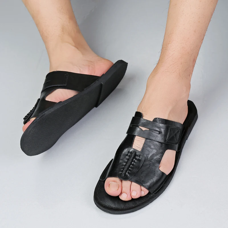 

Дышащие летние мужские модные простые кожаные туфли больших размеров 37-50, пляжная обувь, тапочки, удобные повседневные сандалии на резиновой подошве